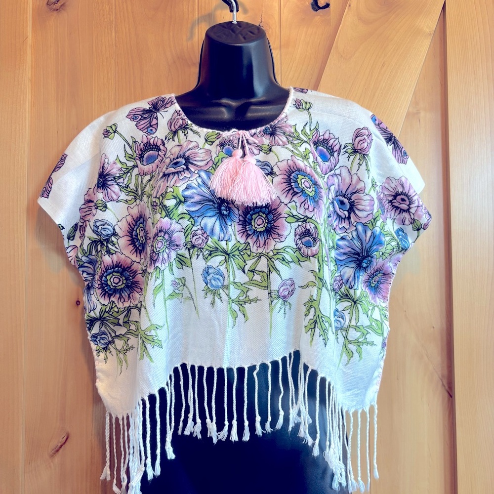 💕New Listing 💕 Handmade floral and butterfly crop top with fringes